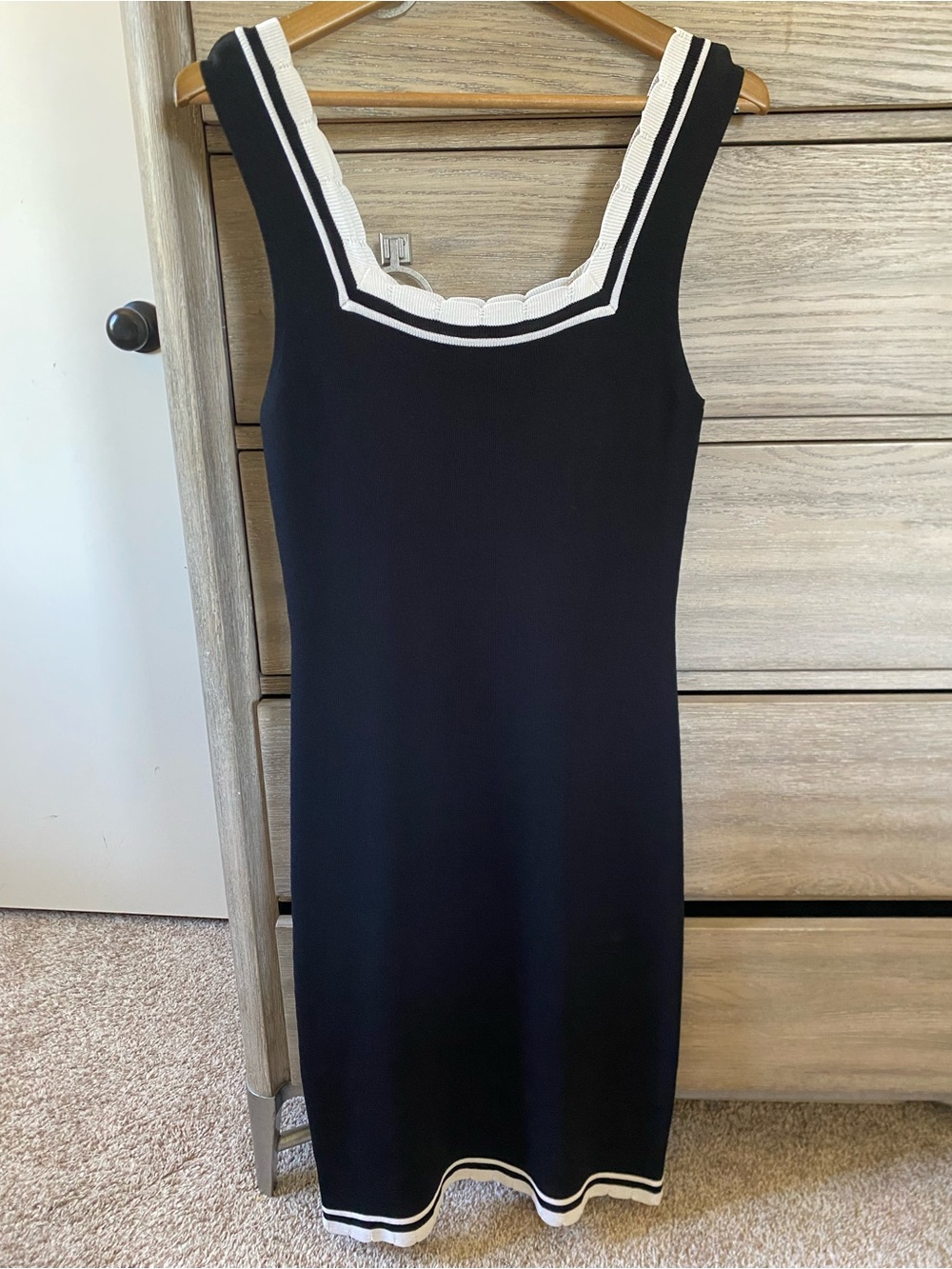 Black Scalloped Dress with White Trim M